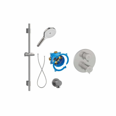 Roca Concealed Shower Set Stainless Steel Effect Roca T-500 Round Thermostatic Concealed Shower Valve with with Shower Handset and Slide Rail Set