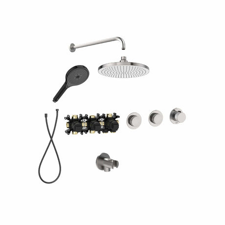 Roca Concealed Shower Set Stainless Steel Effect Roca T-Multi Switch Thermostatic Concealed Shower Valve with Rainshower Head, Shower Handset and  Hose