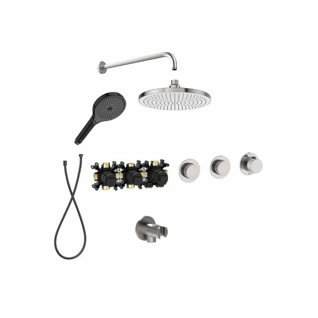 Roca Concealed Shower Set Stainless Steel Effect Roca T-Multi Switch Thermostatic Concealed Shower Valve with Rainshower Head, Shower Handset and  Hose