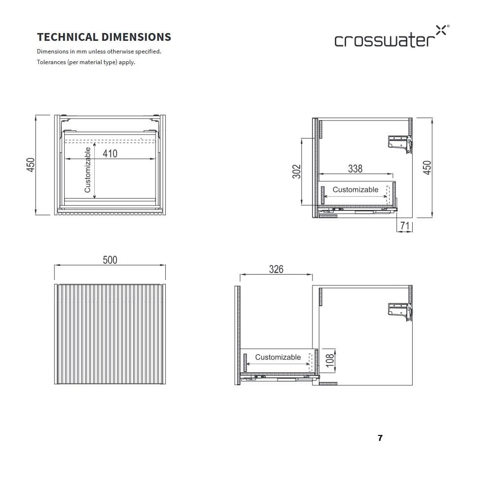 Crosswater Wall Mounted Vanity Unit Crosswater Limit 500mm Wall Mounted Vanity Unit in Steelwood with Worktop in Steelwood