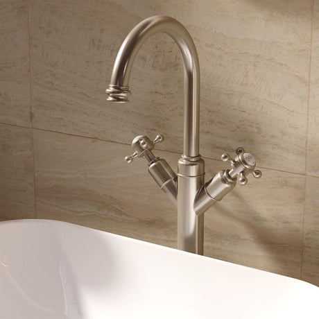 Crosswater Tall Basin Tap Brushed Nickel Crosswater Belgravia Tall Monobloc Basin Mixer Tap with Crosshead Handle