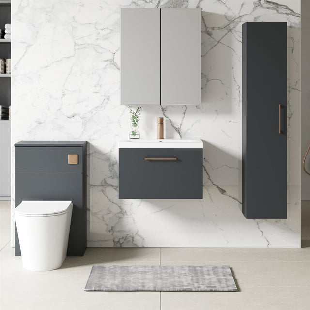 Aquarius Bathrooms Wall Mounted Vanity Unit Soft Black Aquarius Brisbane 600mm Wall Hung 1 Drawer Vanity Unit with 1 Tap Hole Mid Edge Basin