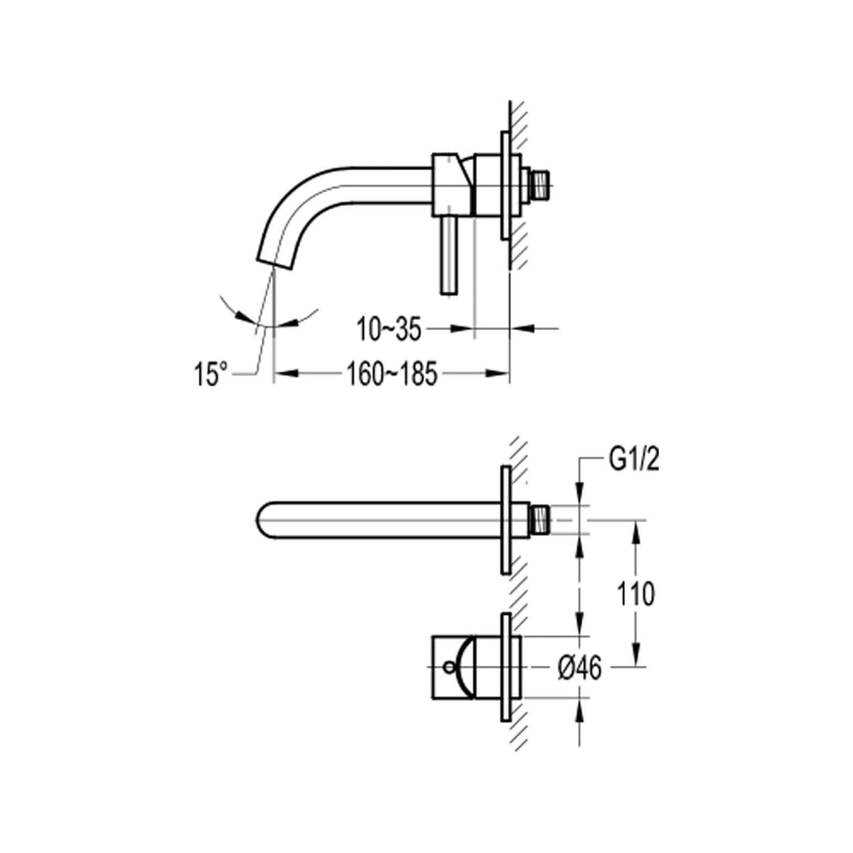 Flova Wall Mounted Basin Tap Flova Levo 2 Tap Hole Wall Mounted Basin Mixer Tap in Brushed Gold