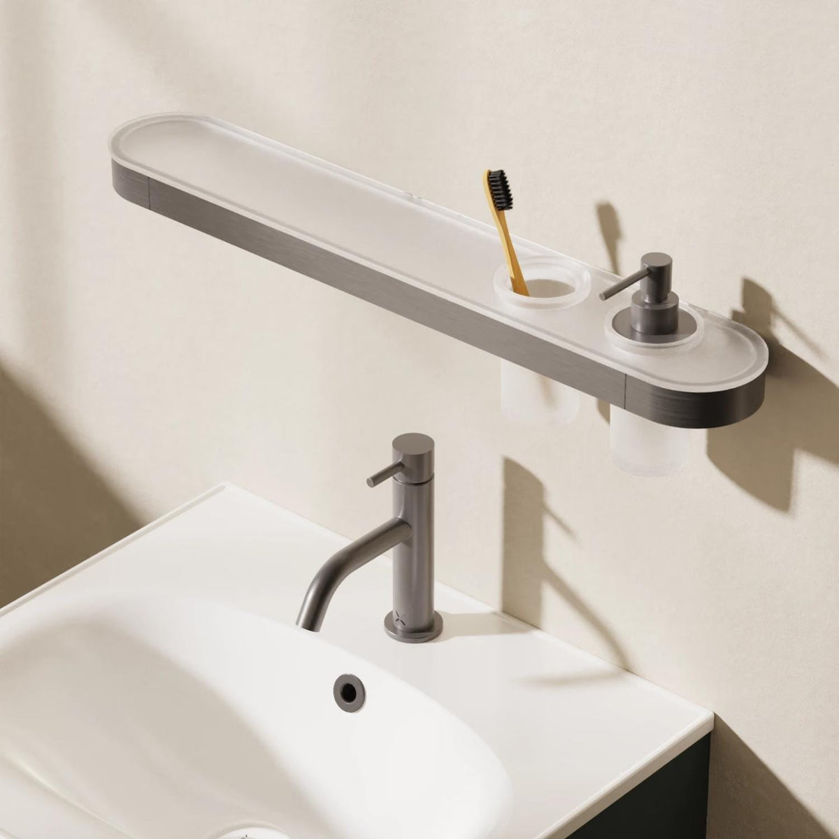 Crosswater Shelf Slate Crosswater Velo Shelf, Soap Dispenser and Tumbler Holder