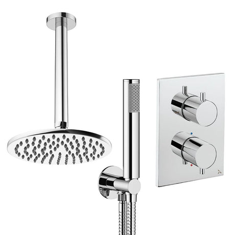 UK Bathroom Store Concealed Shower Set Chrome / Ceiling Arm / 200mm Crosswater Crossbox Shower Set 3 - 2 Outlet with Pencil Handset and Fixed Overhead Shower