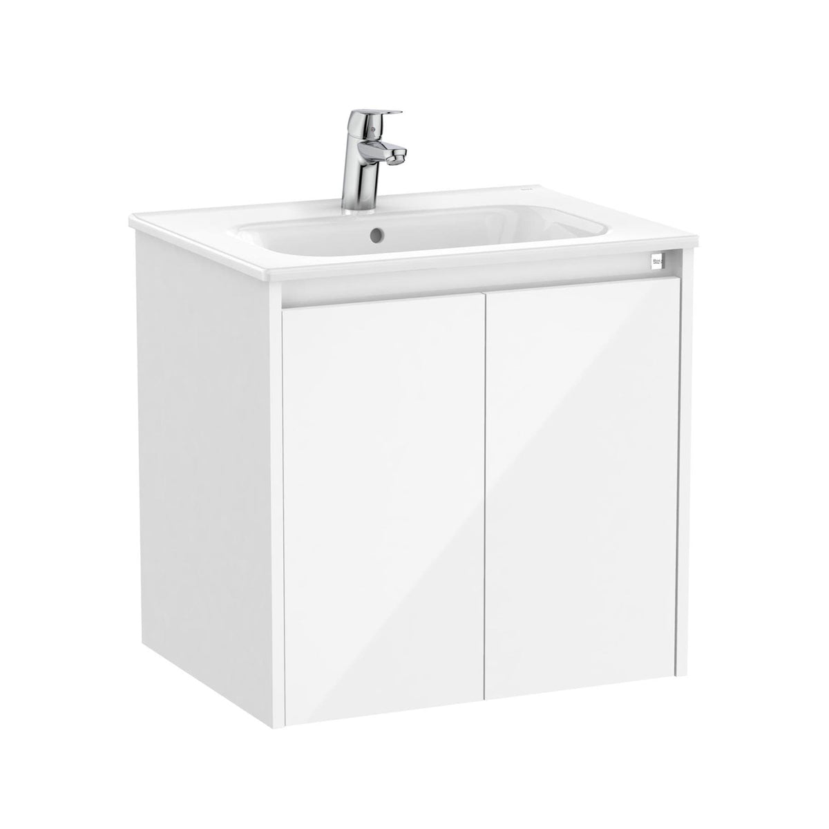 Roca Wall Mounted Vanity Unit Gloss White Roca Tenet 600mm Wall Mounted Two Door Vanity Unit with Basin