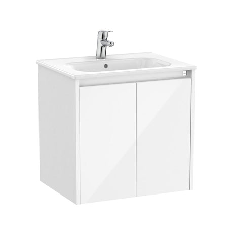 Roca Wall Mounted Vanity Unit Gloss White Roca Tenet 600mm Wall Mounted Two Door Vanity Unit with Basin