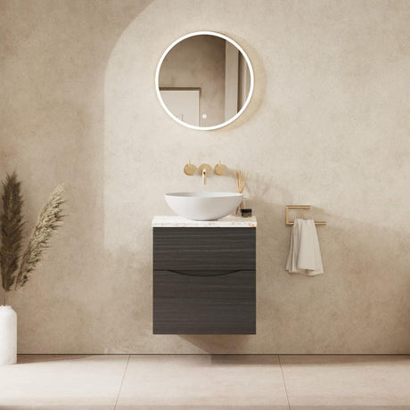Crosswater Wall Mounted Vanity Unit 500mm / Steelwood / Gold Vein Estatuario Crosswater Glide II Wall Mounted Two Drawer Vanity Unit with Worktop