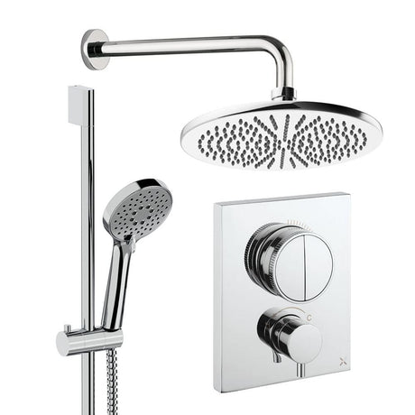 UK Bathroom Store Concealed Shower Set Chrome / Wall Arm / 300mm Crosswater Crossbox Push Shower Set 2 - 2 Outlet with Fixed Overhead Shower and Slide Rail Kit