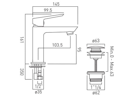VADO Cloakroom Tap Vado Photon Mini Mono Basin Mixer Tap with Universal Waste - Chrome - PHO-100M/CC-C/P