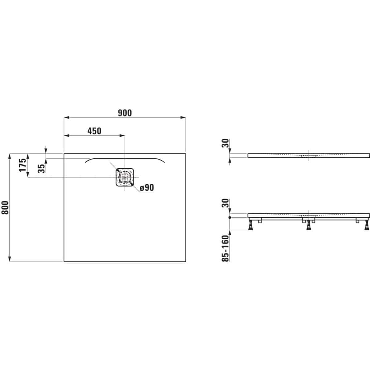 Laufen Laufen Marbond PRO Rectangular Tray with Waste in White