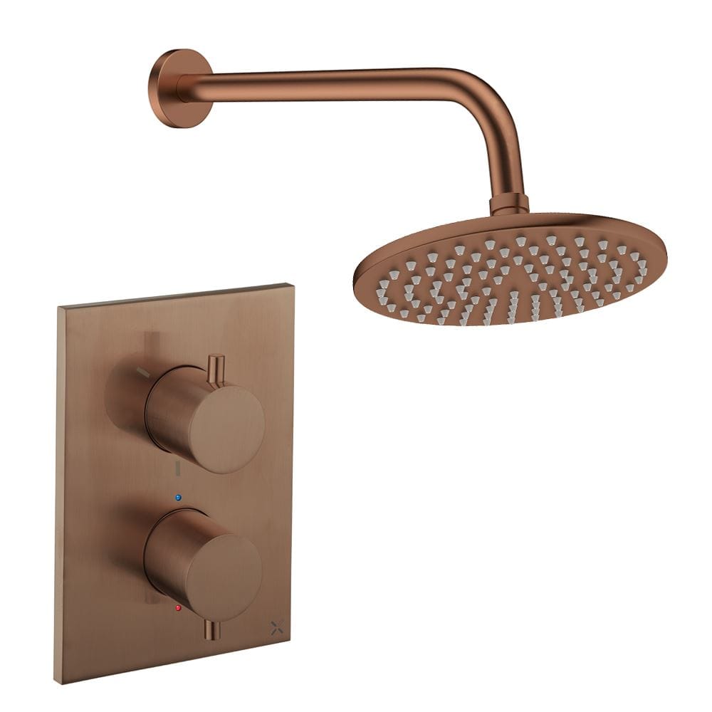 UK Bathroom Store Concealed Shower Set Brushed Bronze / Wall Arm / 200mm Crosswater Crossbox Shower Set 1 - 1 Outlet with Fixed Overhead Shower