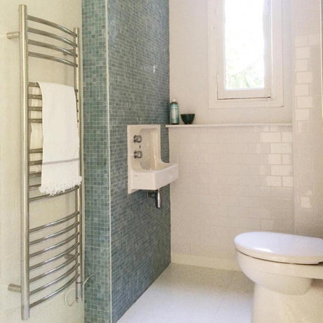 JIS Ladder Rail 1250 x 400mm / Satin Chrome / Electric Only with Cylindrical Adjustable Element JIS Sussex Adur Vertical Stainless Steel Curved Heated Towel Rail