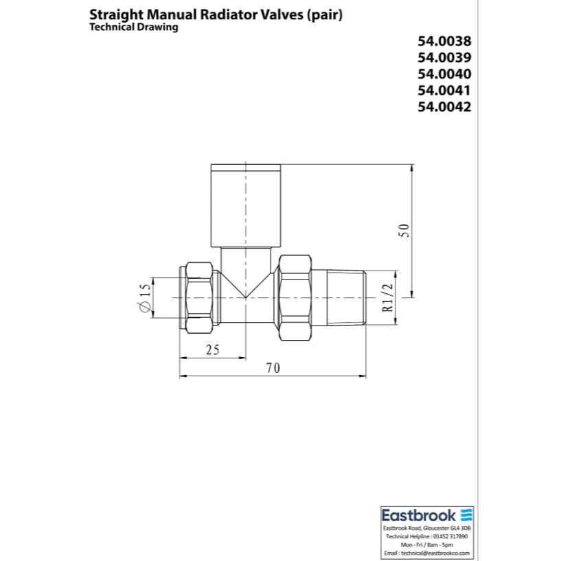 Eastbrook Radiator Valve Eastbrook Darlington Straight Thermostatic Radiator Valve with Lockshield (Pair)
