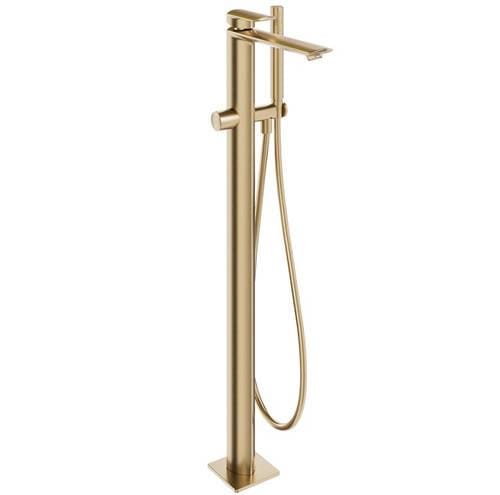 Clearwater Freestanding Bath Filler Brushed Brass Clearwater Varda Floor Standing Bath Shower Mixer with Shower Kit