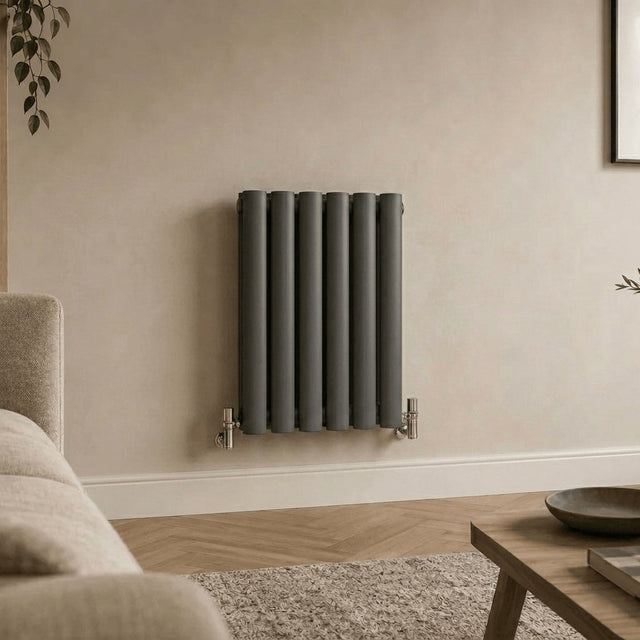 Aquarius Bathrooms Column Radiator 600 x360mm Aquarius Athens Single Horizontal Column Radiator in Anthracite