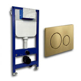 Aquarius Bathrooms Wall Hung WC Frame Brushed Brass / Round Buttons Aquarius Urbano 1080mm Frame and Cistern with Flush Plate