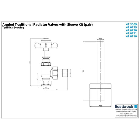 Eastbrook Radiator Valve Eastbrook Traditional Angled Manual Radiator Valve and Tail (Pair)