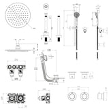 UK Bathroom Store Concealed Shower Set Crosswater Module Shower Set 7 - 3 Outlet with Riser Rail Kit, Overhead Shower and Overflow Bath Filler