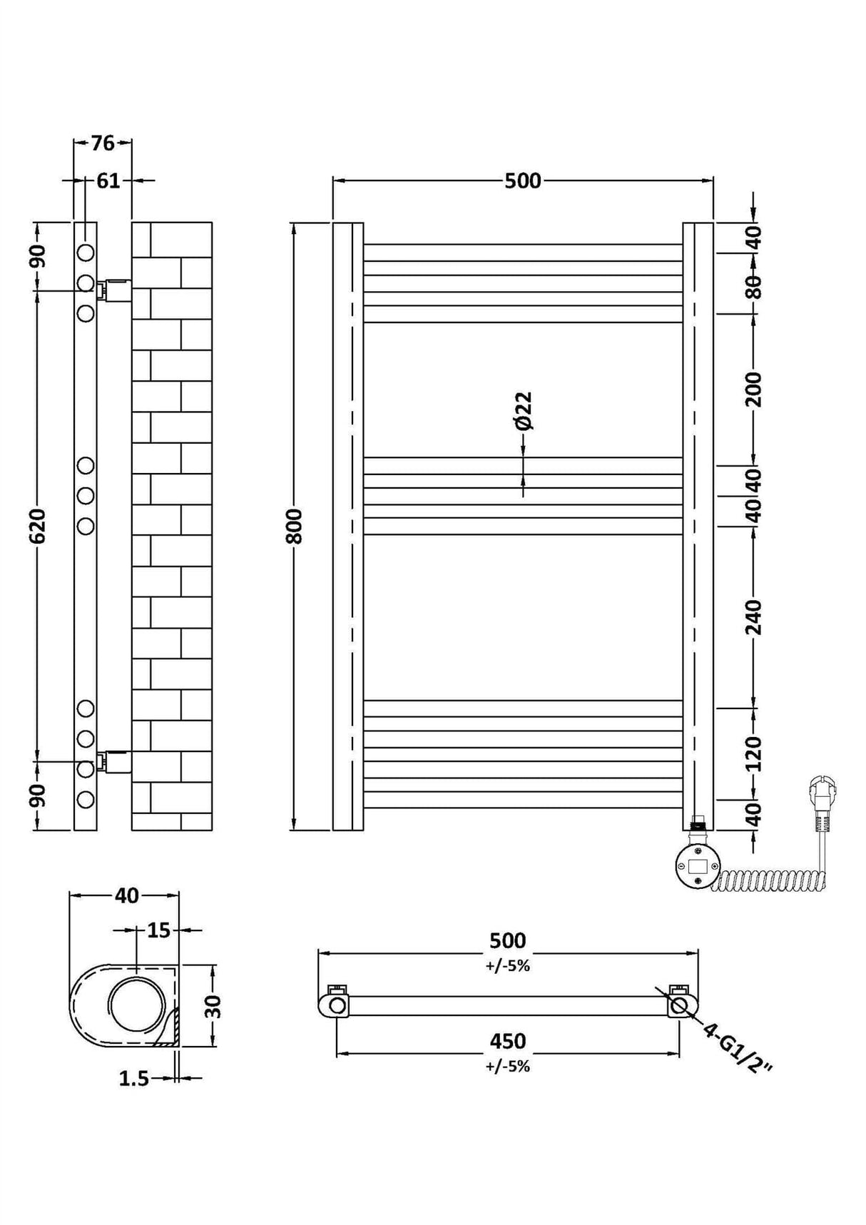 Aquarius Bathrooms Ladder Rail Aquarius Ingle Vertical Electric Heated Towel Rail