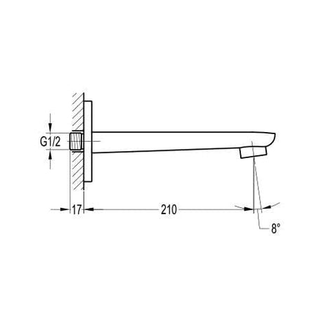 Flova Bath Spout Flova Urban Wall Mounted Bath Spout in Diamond Chrome