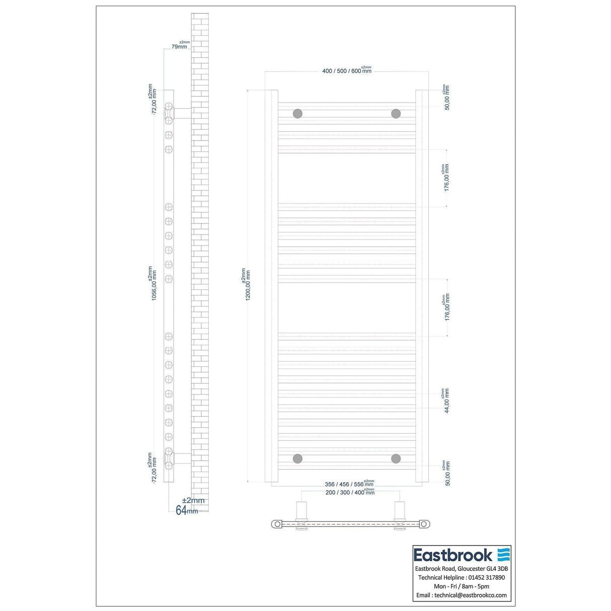 Eastbrook Ladder Rail Eastbrook Wingrave Vertical Straight Heated Towel Rail - 1200 x 600mm - Matt Anthracite