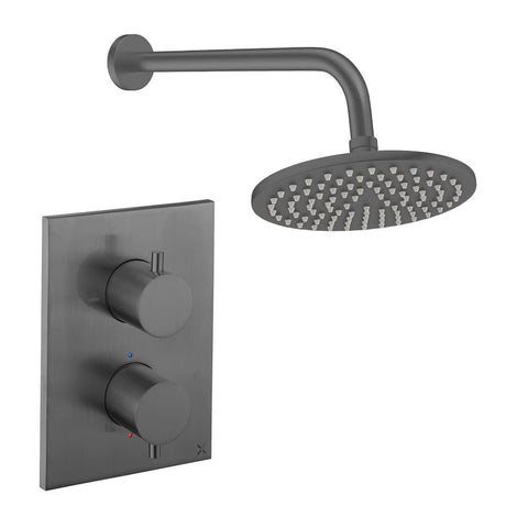 UK Bathroom Store Concealed Shower Set Slate / Wall Arm / 200mm Crosswater Crossbox Shower Set 1 - 1 Outlet with Fixed Overhead Shower