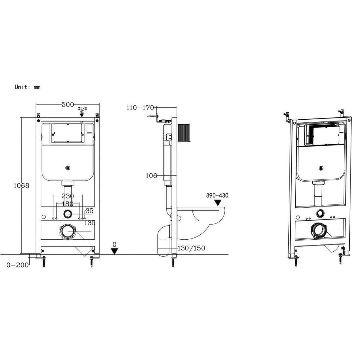 Aquarius Bathrooms Wall Hung WC Frame Aquarius Urbano 1080mm Frame and Cistern with Flush Plate