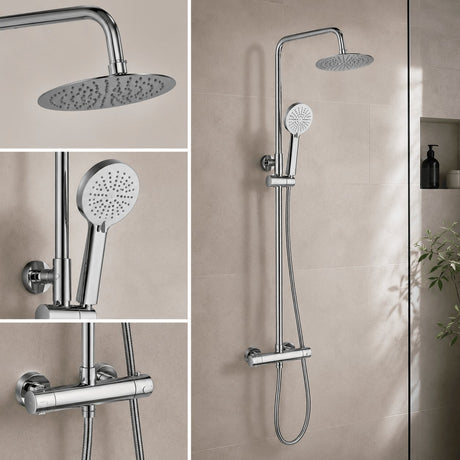 Aquarius Bathrooms Exposed Shower Set Aquarius RainLux Eco Round Adjustable Exposed Bar Shower System