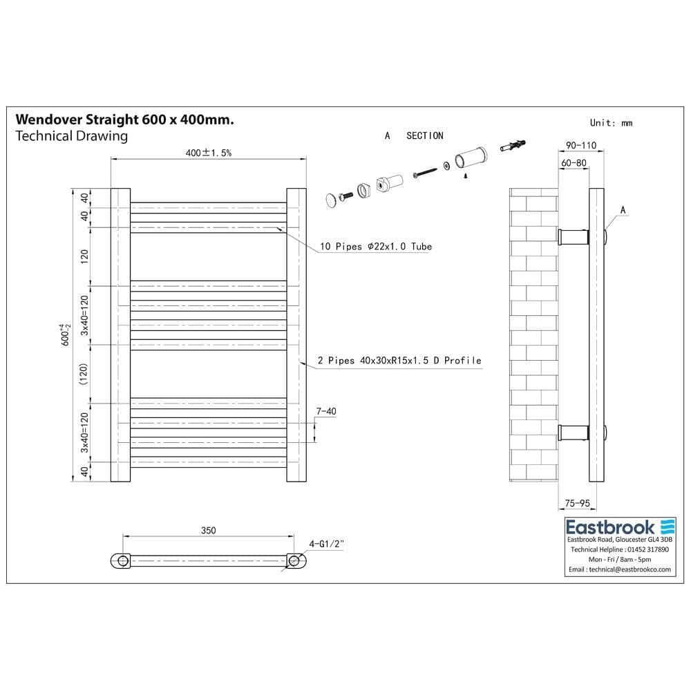 Eastbrook Ladder Rails Eastbrook Wendover Straight Heated Towel Rail in Anthracite