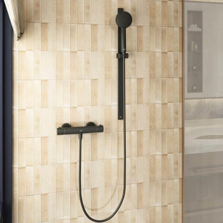 Roca Exposed Shower Set Matt Black Roca Splash-T Thermostatic Bar Shower Valve with Shower Handset and Rail Set