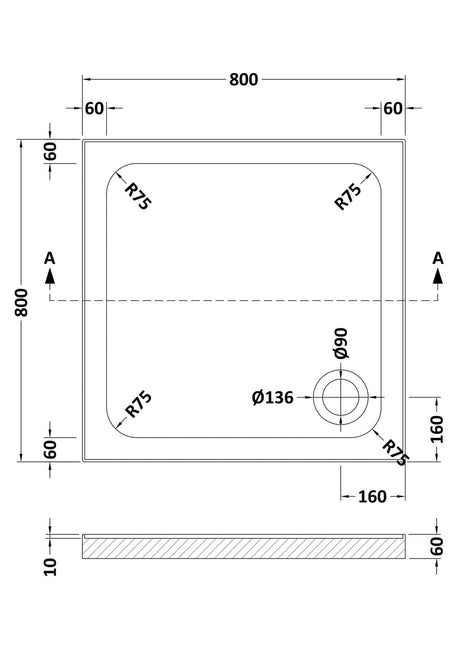 Aquarius Bathrooms Square Shower Tray 800x800mm Aquarius Urbano Square Stone Resin Shower Tray with 4 Upstands