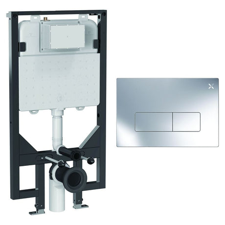 Crosswater Wall Hung WC Frame MPRO Plate in Chrome Crosswater 1.14m Ultra Slim Depth Dual Flush WC Support Frame Set with Flush Plate