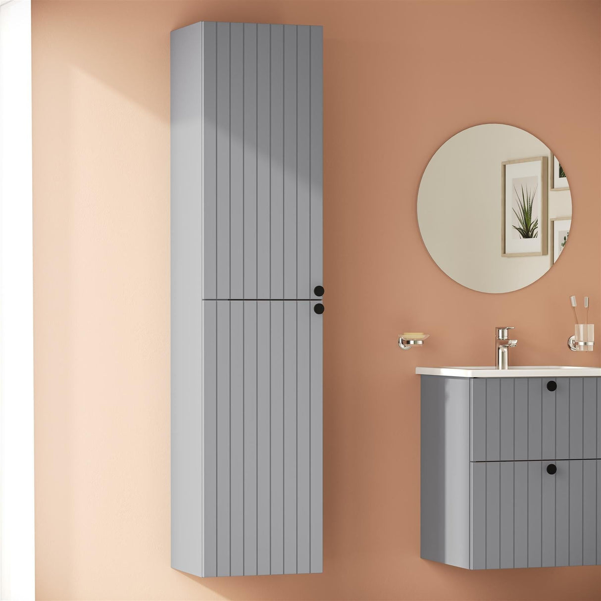 VitrA Storage Unit Matt Grey VitrA Root Groove Wall Mounted Tall Storage Cabinet 1800 x 420mm