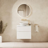 Crosswater Wall Mounted Vanity Unit 600mm / White Gloss / Carrara Marble Effect Crosswater Glide II Wall Mounted Two Drawer Vanity Unit with Worktop