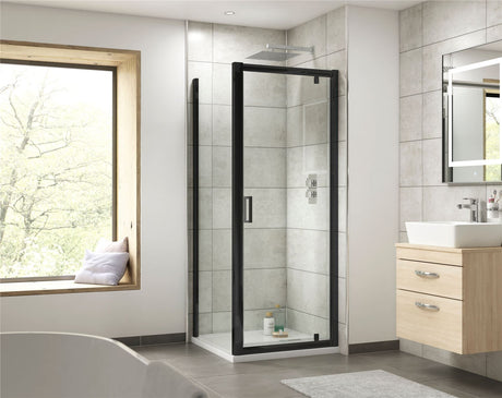 Aquarius Bathrooms Pivot Shower Door Matt Black / 760mm Aquarius Urbano 6mm Pivot Shower Door
