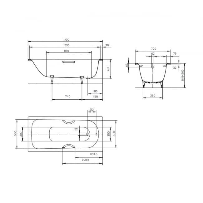 Kaldewei Single Ended Bath Kaldewei Saniform Plus Single Ended Steel Bath with Leg Set