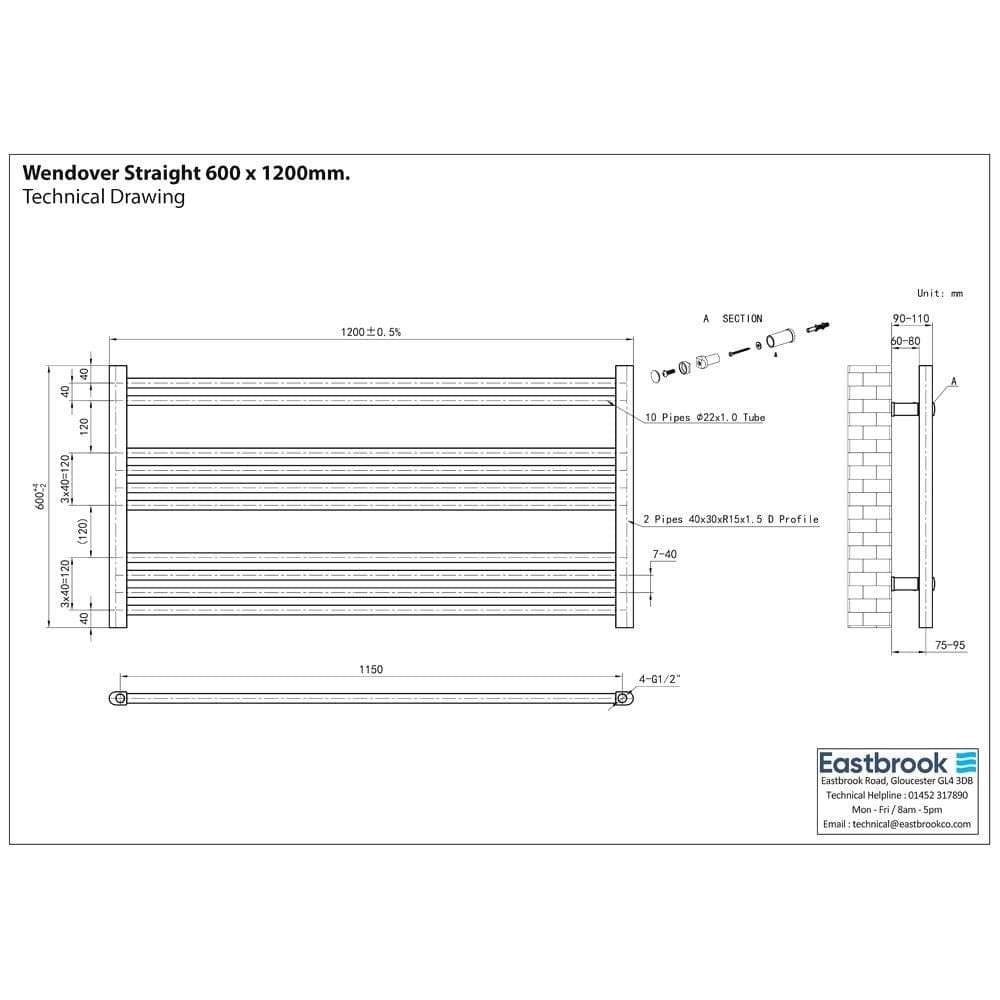 Eastbrook Ladder Rails Eastbrook Wendover Straight Heated Towel Rail in Anthracite