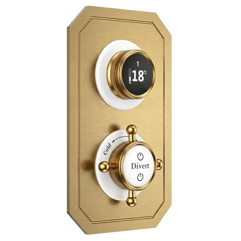 TED Concealed Shower Valve Brushed Brass TED Wyse Traditional 2/3 Outlet Digital Shower Valve with Crosshead Handle