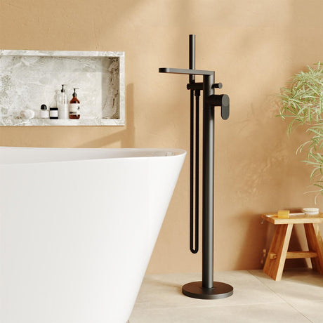 Aquarius Bathrooms Freestanding Bath Filler Matt Black Aquarius Deco Freestanding Bath Shower Mixer with Kit and Waste