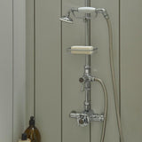 Heritage Exposed Shower Set Heritage Trinity Exposed Thermostatic Shower Valve with Shower Head and Fixed Riser Rail Set in Chrome