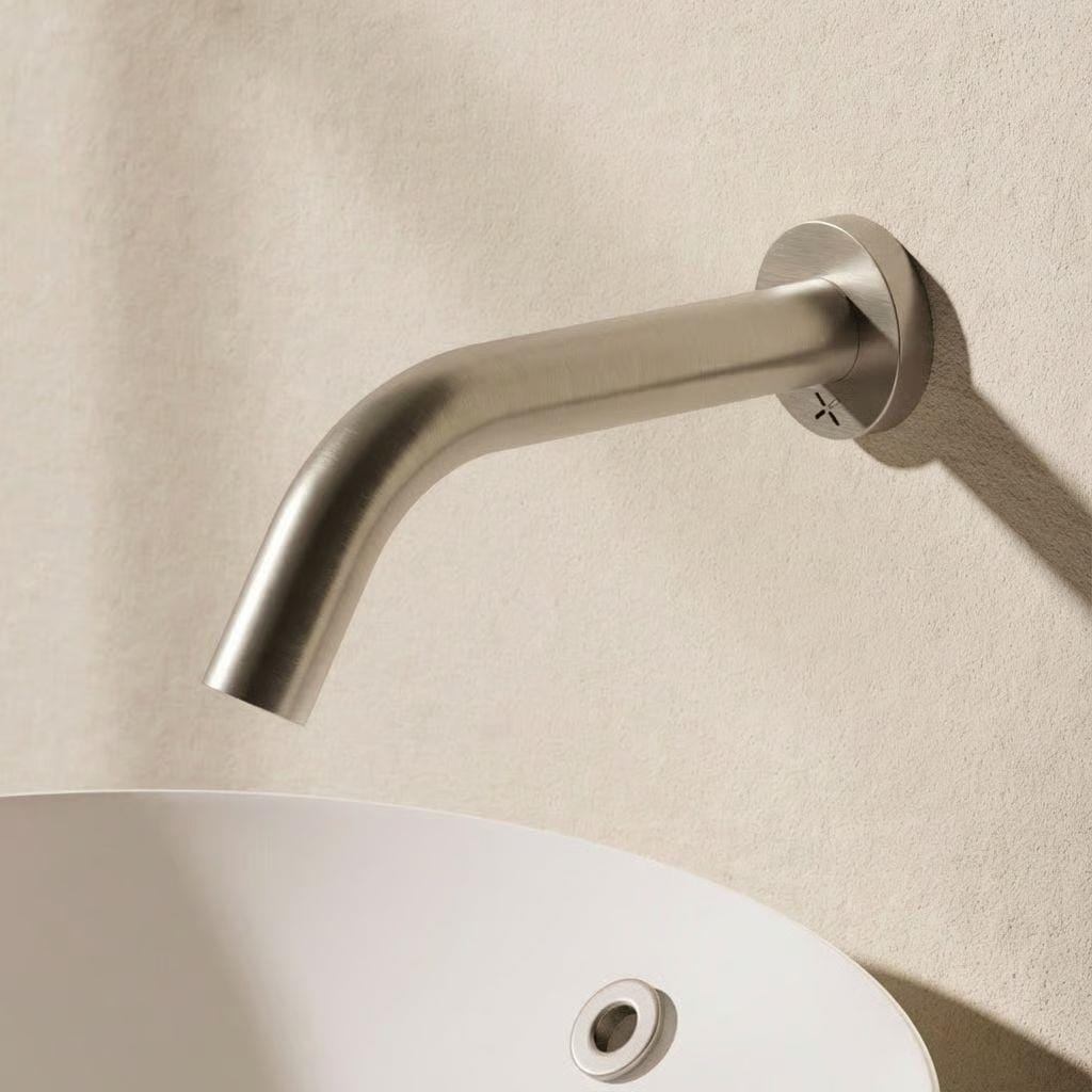 Crosswater Infrared Tap Brushed Nickel Crosswater MPRO Sensor Wall Mounted 220mm Basin Spout