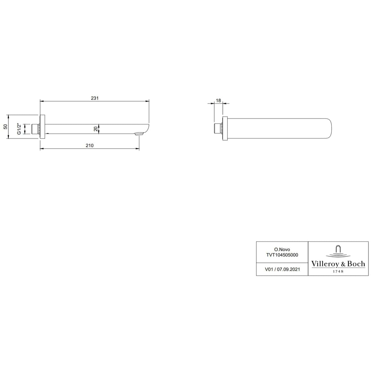 Villeroy & Boch Bath Spout Villeroy & Boch O.novo Wall Mounted Bath Spout in Chrome