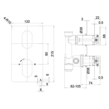 Crosswater Concealed Shower Valve Crosswater Drift 2 Outlet, 2 Handle Vertical Concealed Shower Valve
