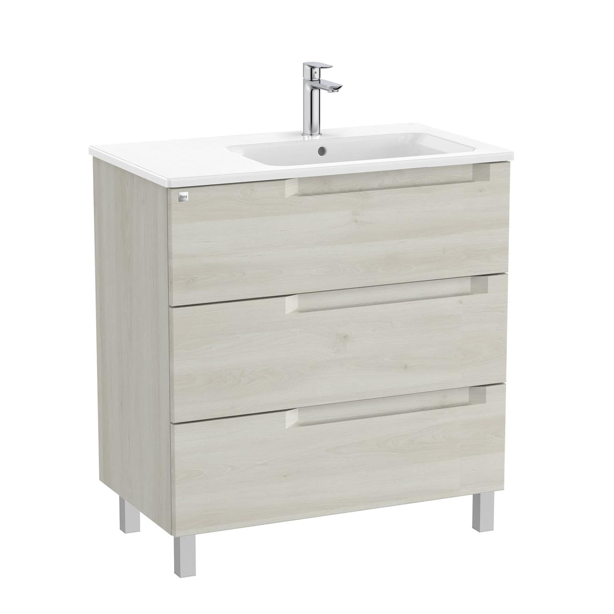 Roca Floor Standing Vanity Unit White Wood / Right Hand Roca Aleyda 800mm Floor Standing Three Drawer Vanity Unit with Basin