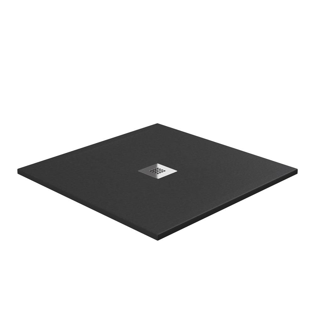 Aquarius Rectangle Shower Tray Aquarius Honiston Mineral Composite Slate Effect Shower Tray in Midnight Black