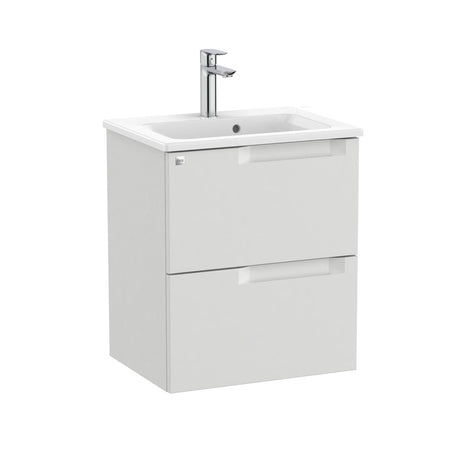 Roca Wall Mounted Vanity Unit Pebble Grey Roca Aleyda Compact 500mm Wall Mounted Two Drawer Vanity Unit with Basin