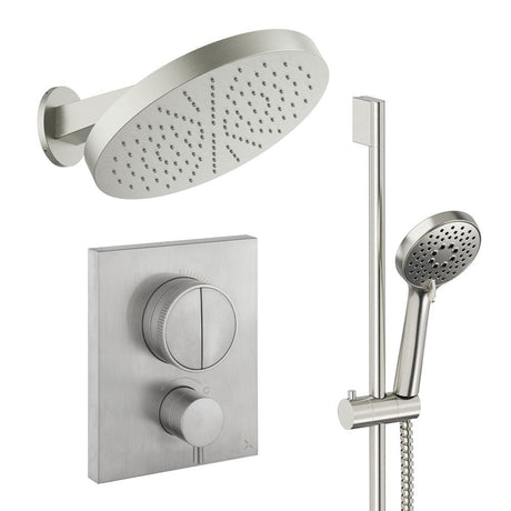 UK Bathroom Store Concealed Shower Set Brushed Nickel Crosswater Crossbox Push Shower Set 5 - 2 Outlet with Revive Steel Overhead Shower and Slide Rail Kit