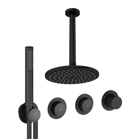 UK Bathroom Store Concealed Shower Set Matt Black / Ceiling Arm / 200mm Crosswater Module Shower Set 8 - 2 Outlet with Pencil Handset and Overhead Shower