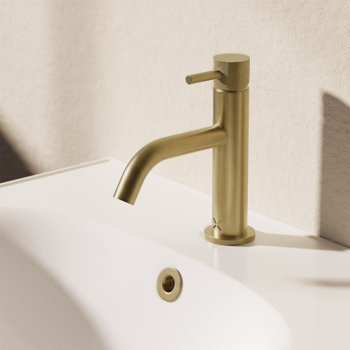 Crosswater Mono Basin Tap Brushed Brass Crosswater MPRO Basin Mixer Tap with Knurled Handle